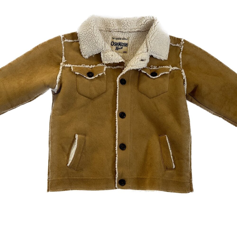 Osh Kosh Faux Suede Sherpa Lined Fuzzy Soft Furry Warm Jacket / Coat Camel 5 T